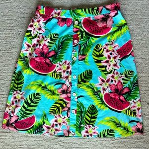 Rafaella Fruit & Floral Print Button Front A-Line Skirt in the size Small
